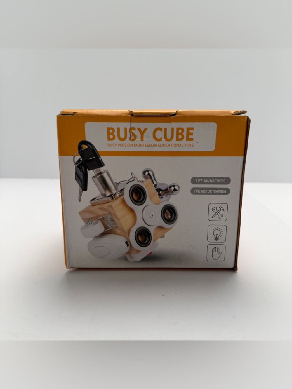 Busy Cube Montessori Educational Toy - Natural Wood & White